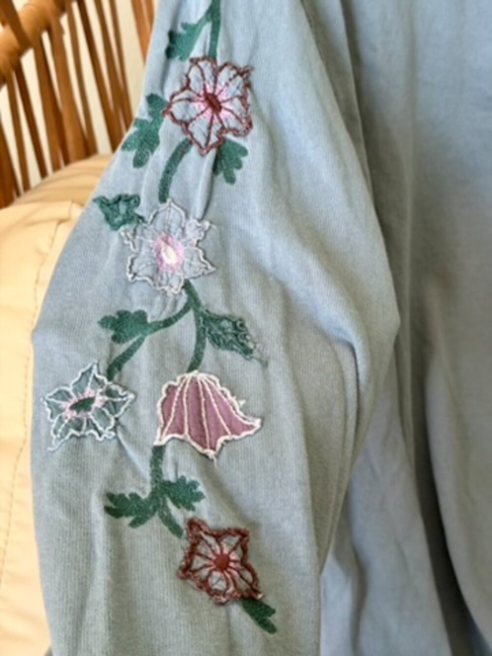 Free People Violet Vines Embroidered Long Sleeve Top – Storm Combo – Medium – NW - Picture 13 of 15